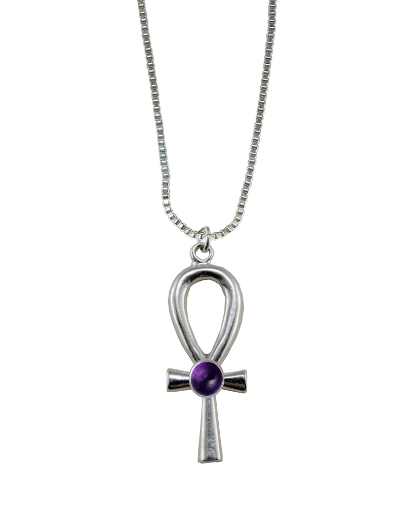 Sterling Silver Egyptian Ankh Pendant With Amethyst